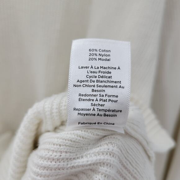 T by Talbots Womens Sweater Large Ivory Drawstring Cowlneck Waffle Knit Pullover - Picture 4 of 13